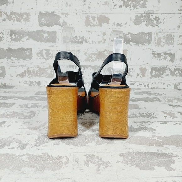 NEW Lucky Brand Delaynee Black Leather Slingback Open Toe Platform Sandals E447 - Picture 5 of 13